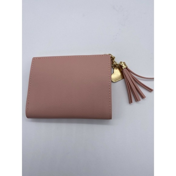 Minimalist Peace Mini Card Holder Wallet Purse Tassel Golden Heart Charm Women - Picture 3 of 4